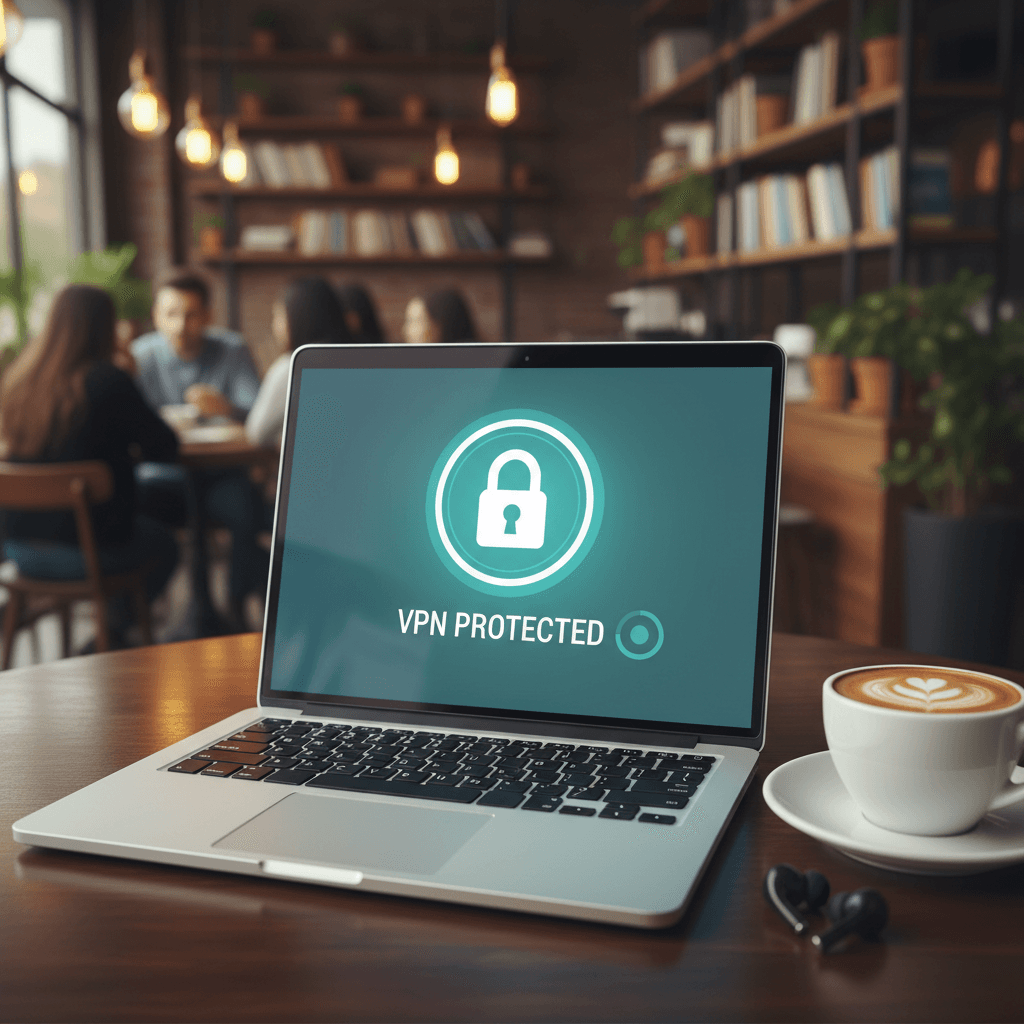 Secure VPN connection active on laptop