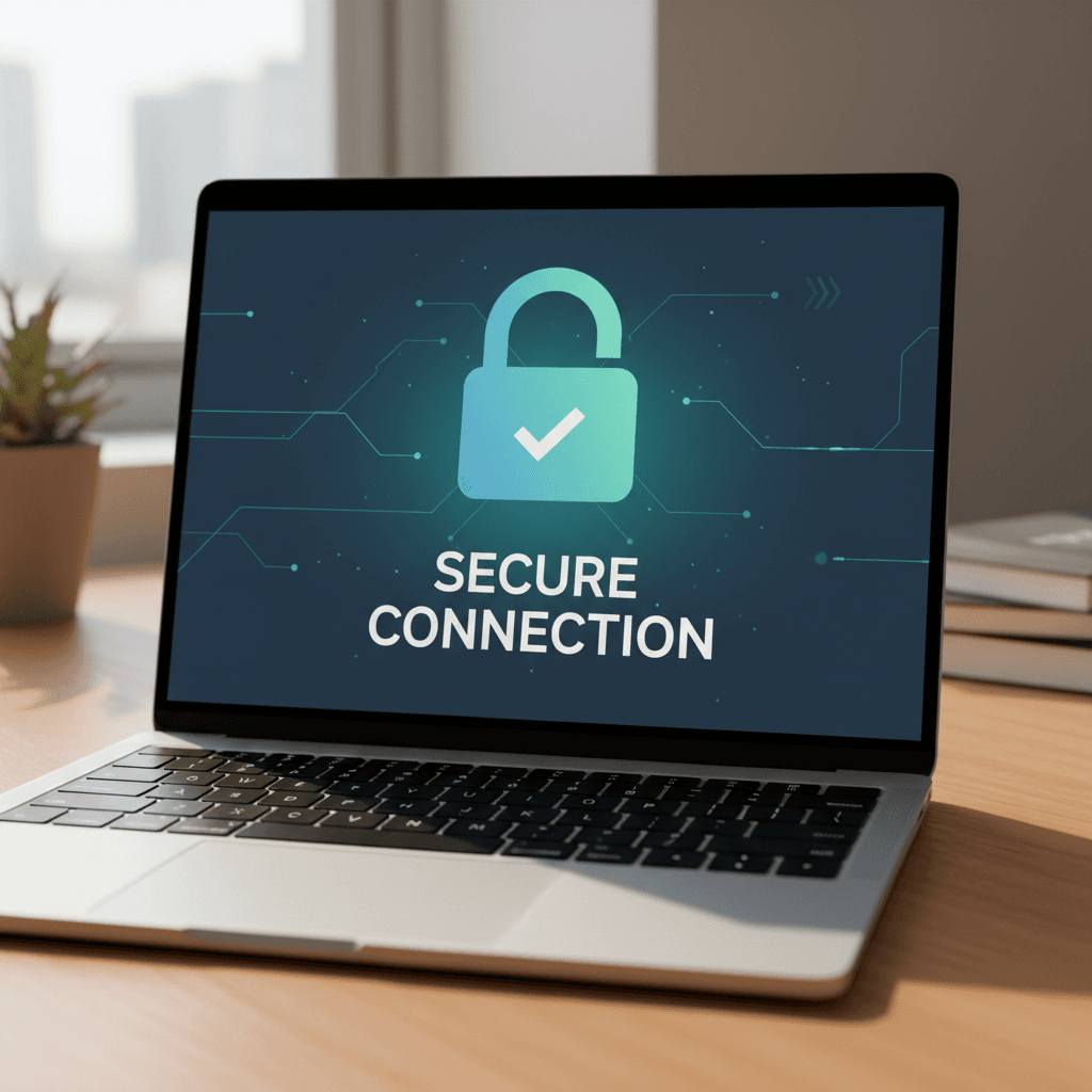 Secure connection padlock on laptop screen